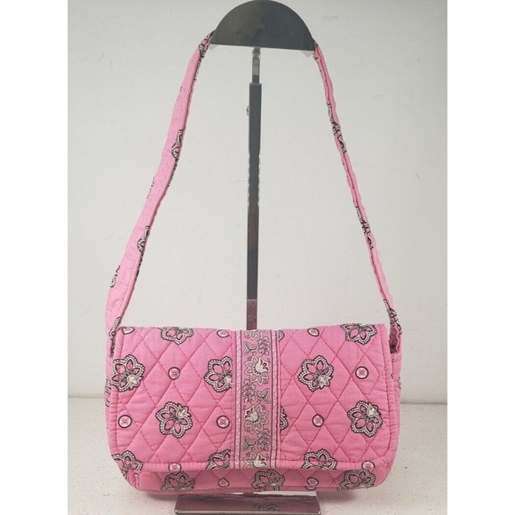 Vera Bradley Flamago Pink Small Flap Front Purse Shoulder Bag Cotton Quilted - Picture 1 of 16